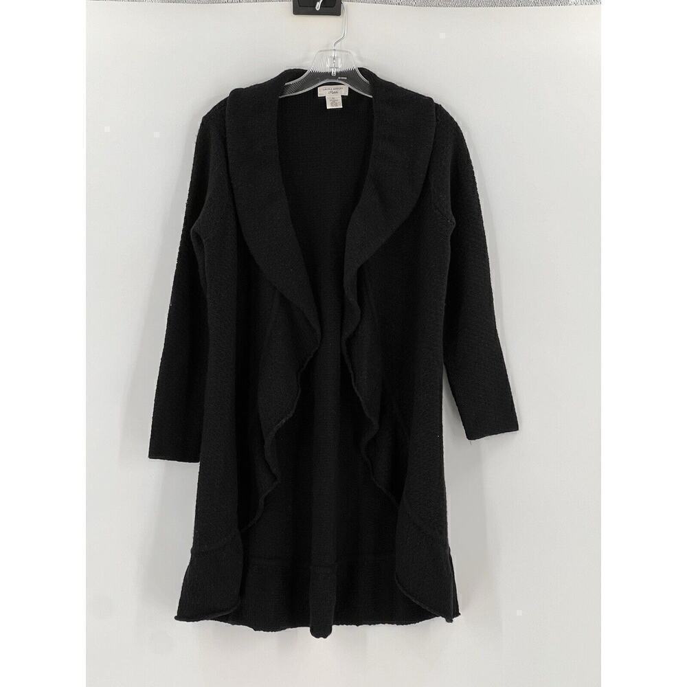 Vintage Laura Ashley Women's Black Ruffle Open Petite SMALL Sweater Cardigan EUC